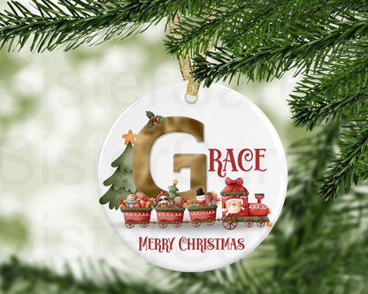 Kids Christmas Girls Boys Personalised Christmas Bauble Gift Present Keepsake Christmas Train Bauble Tree Xmas Daughter Son Nephew Niece