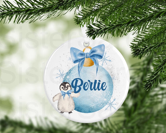 Kids Christmas Baby Girls Boys Personalised Christmas Bauble Gift Present Keepsake Penguin Bauble Tree Xmas Daughter Son Nephew Niece
