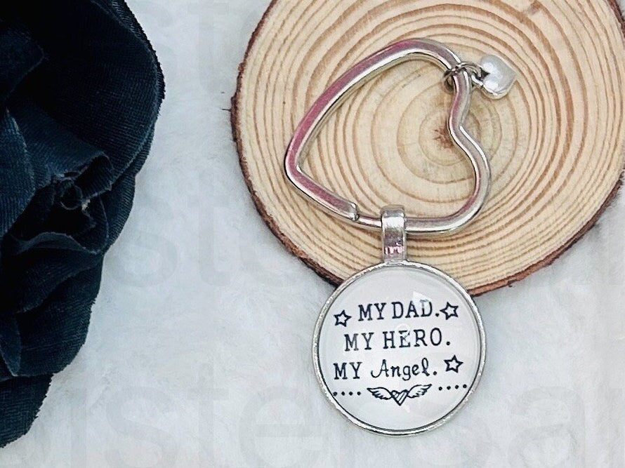 My Dad My Hero My Angel Memory Heaven Novelty Keyring Keychain Birthday Gift Present Christmas