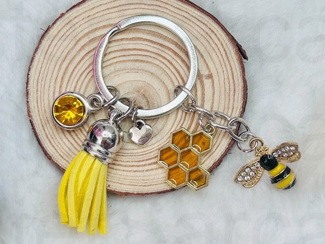 Bee Happy Charm Tassel Sister Mum Friend Daughter Novelty Keyring Keychain Birthday Gift Present Christmas