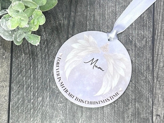 Memory In Heaven Christmas Personalised Angel Wings Dad Mum Son Daughter Christmas Gift Present Keepsake Novelty Bauble Christmas Tree Xmas
