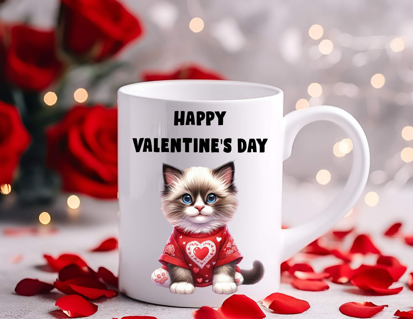 Cat Lovers Valentine’s Day Gift, 11oz White Mug Perfect Present for Boyfriend, Girlfriend, Partner, Fiancé, Fiancée, Husband, Wife