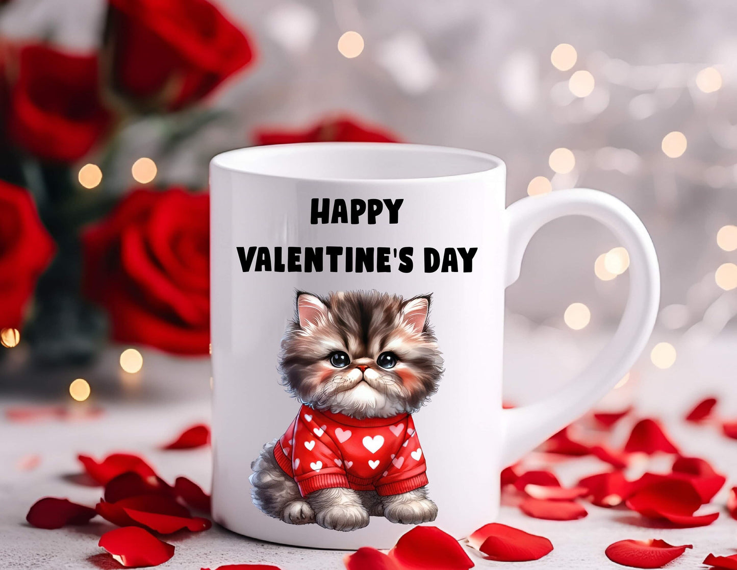 Cat Lovers Valentine’s Day Gift, 11oz White Mug Perfect Present for Boyfriend, Girlfriend, Partner, Fiancé, Fiancée, Husband, Wife