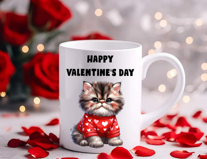 Cat Lovers Valentine’s Day Gift, 11oz White Mug Perfect Present for Boyfriend, Girlfriend, Partner, Fiancé, Fiancée, Husband, Wife