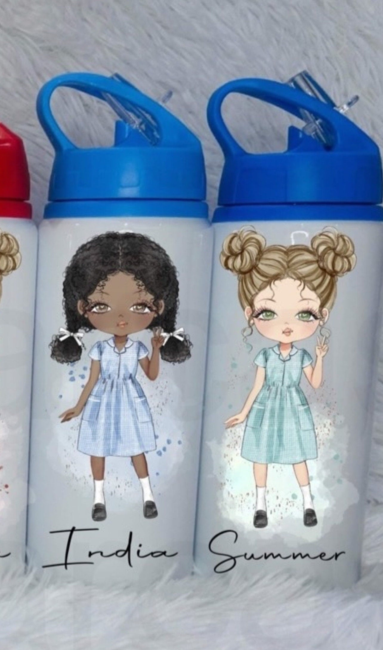 Personalised Girls School Water Bottle First Day of School Summer Gingham Dress Gift for Her Daughter Granddaughter Niece