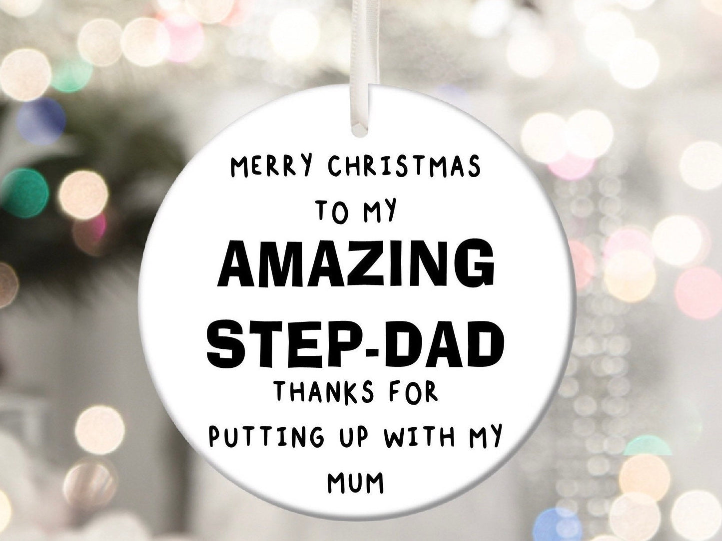 Step-Dad Amazing Stepdad Step Dad Parent Personalised Christmas Bauble Funny Gift Present Keepsake Novelty Christmas Tree Xmas For Him