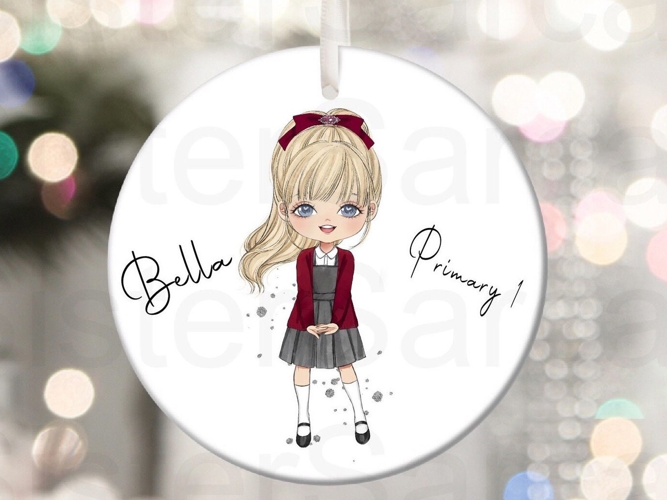 Personalised Girls First Day of School Keepsake Bauble Plaque Blue Back to School Gift for Her Daughter Granddaughter Niece Daughter Sister