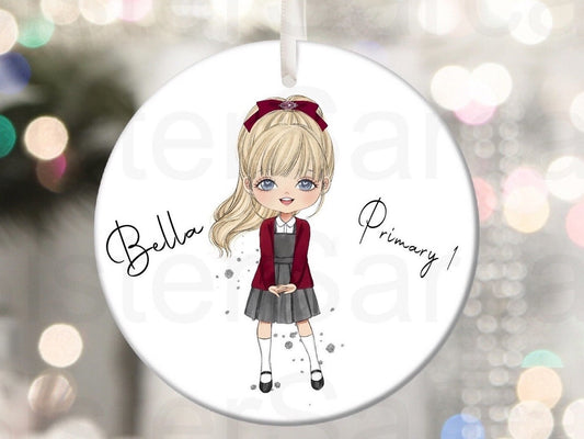 Personalised Girls First Day of School Keepsake Bauble Plaque Blue Back to School Gift for Her Daughter Granddaughter Niece Daughter Sister