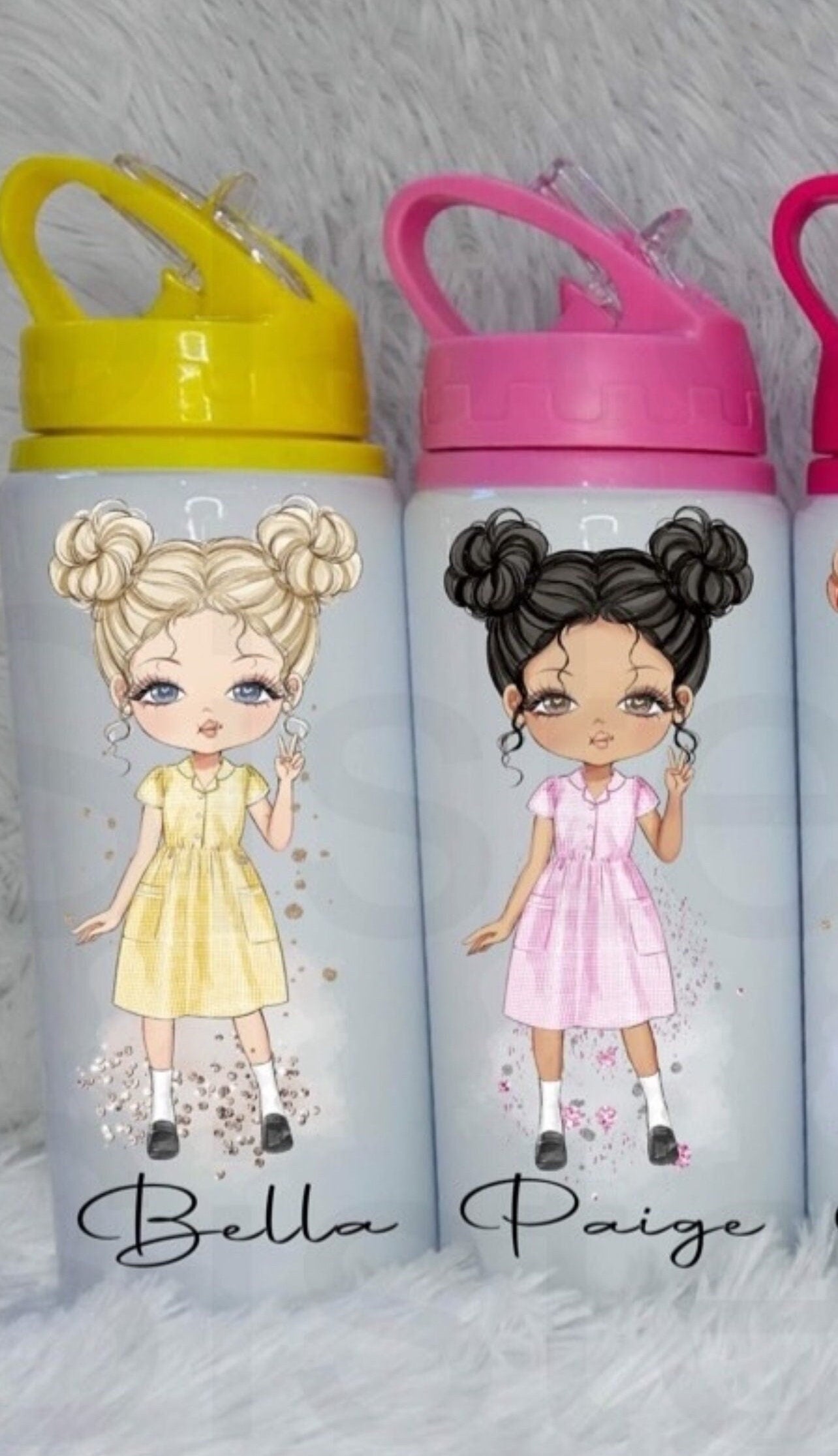 Personalised Girls School Water Bottle First Day of School Summer Gingham Dress Gift for Her Daughter Granddaughter Niece