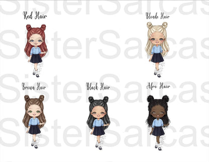 Personalised Girls School Water Bottle First Day of School Navy Skirt Blue Shirt Back to School Gift for Her Daughter Granddaughter Niece