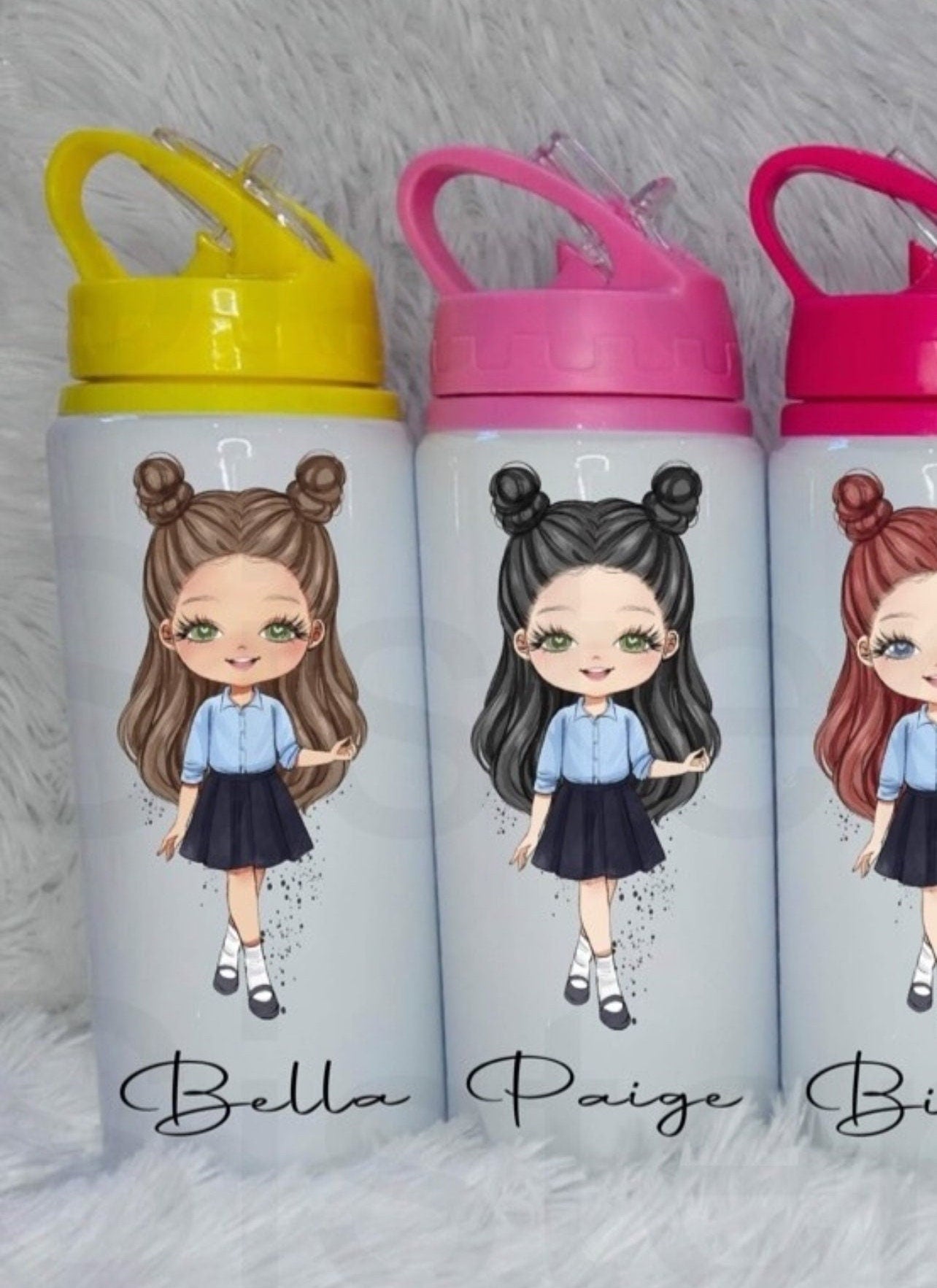 Personalised Girls School Water Bottle First Day of School Navy Skirt Blue Shirt Back to School Gift for Her Daughter Granddaughter Niece