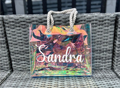 Personalised PVC Beach Bag with Sturdy Rope Handle - various colours available, perfect for holiday, holiday beach bag, neon beach bags,