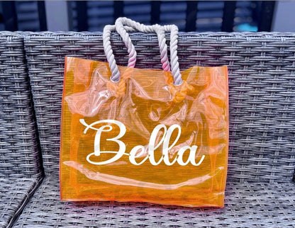 Personalised Hen Do PVC Beach Bag, Beach Bag with Sturdy Rope Handle - various colours available, perfect for holiday, neon beach bags,