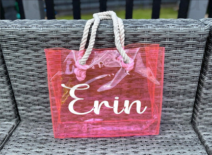 Personalised Hen Do PVC Beach Bag, Beach Bag with Sturdy Rope Handle - various colours available, perfect for holiday, neon beach bags,