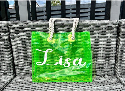 Personalised Hen Do PVC Beach Bag, Beach Bag with Sturdy Rope Handle - various colours available, perfect for holiday, neon beach bags,