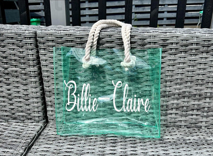 Personalised PVC Beach Bag with Sturdy Rope Handle - various colours available, perfect for holiday, holiday beach bag, neon beach bags,