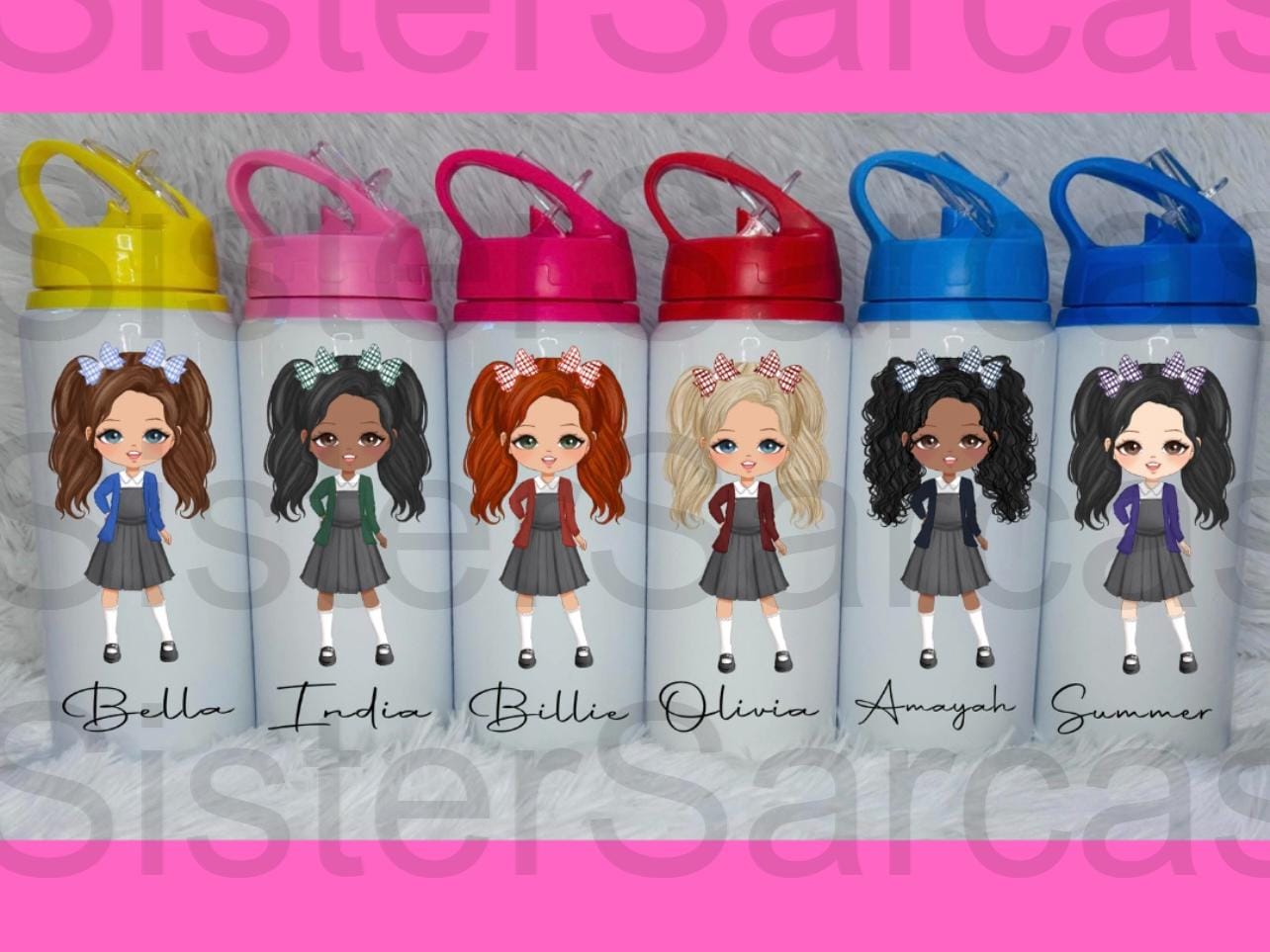 Personalised Girls Summer Dress School Water Bottle First Day of School Blue Back to School Gift for Her Daughter Granddaughter Niece