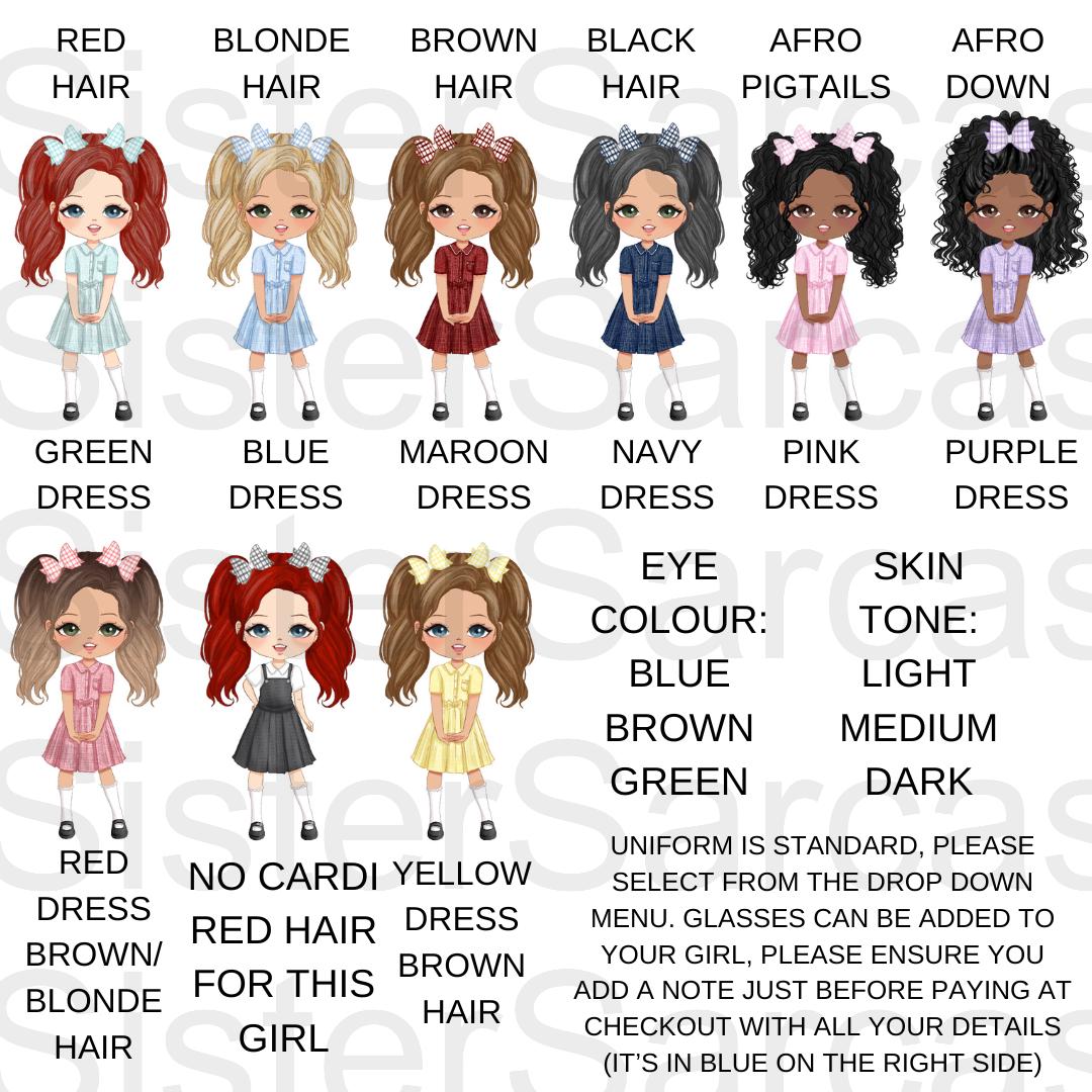 Personalised Girls Summer Dress School Water Bottle First Day of School Blue Back to School Gift for Her Daughter Granddaughter Niece