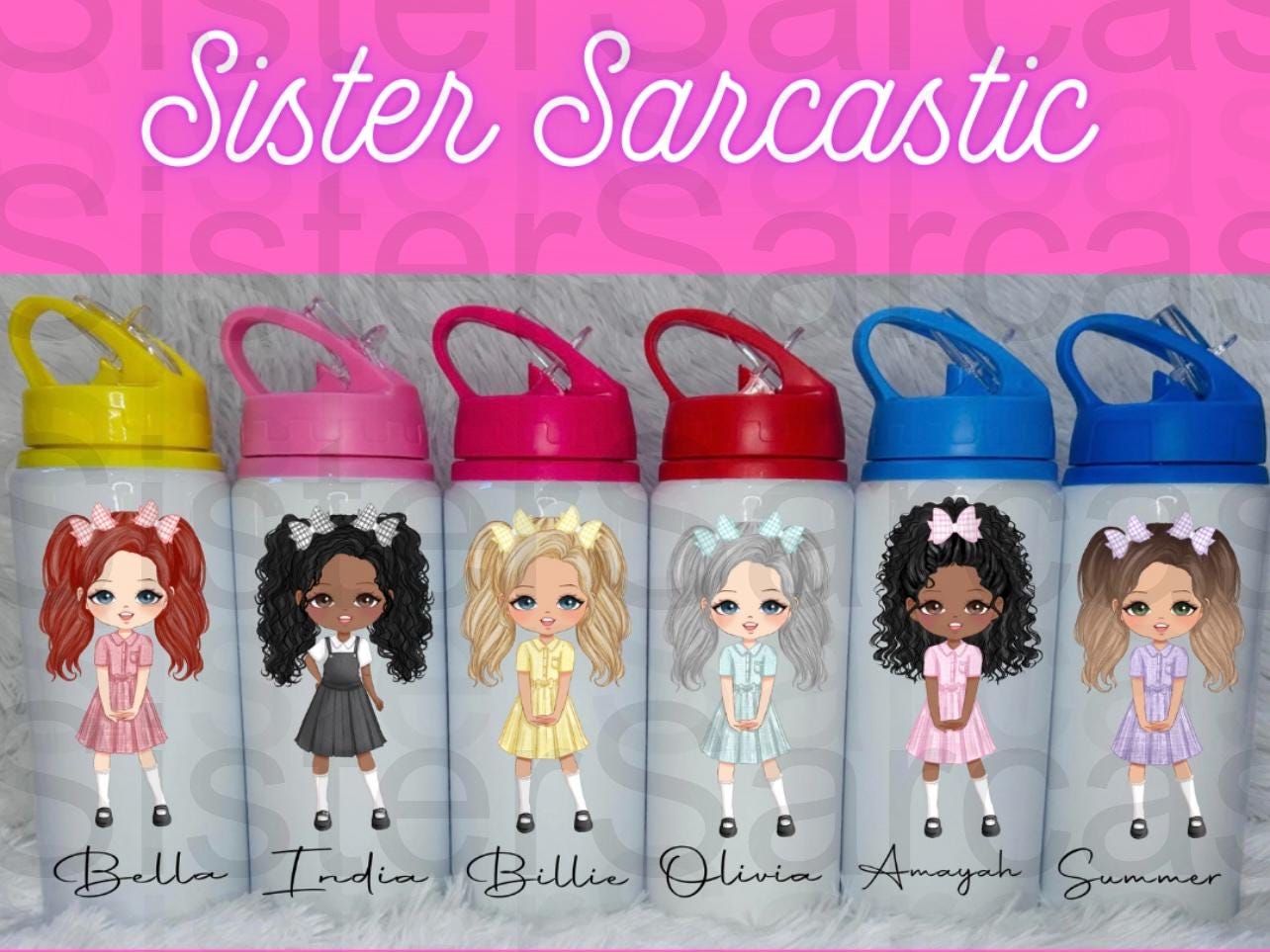 Personalised Girls Summer Dress School Water Bottle First Day of School Blue Back to School Gift for Her Daughter Granddaughter Niece