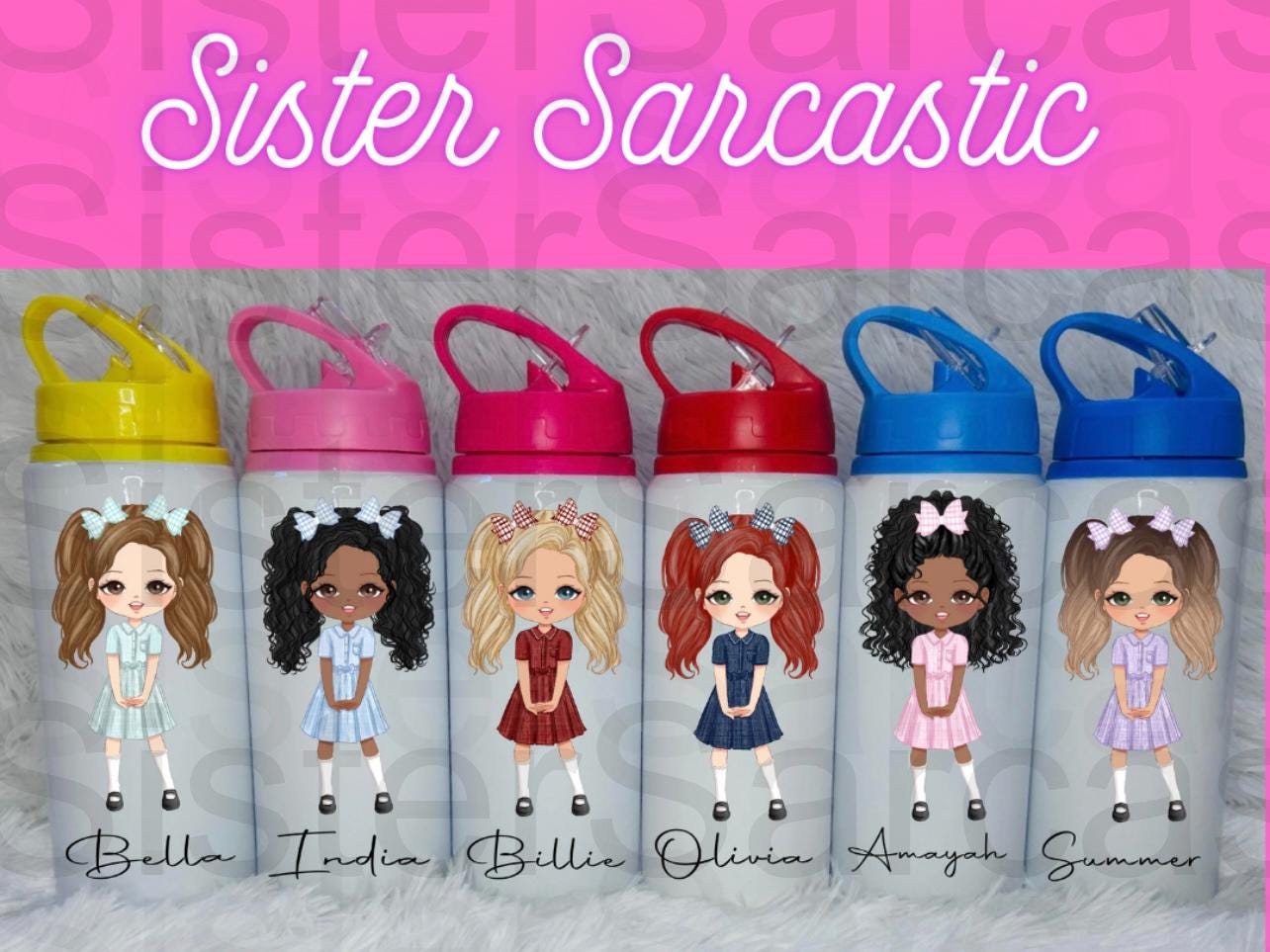 Personalised Girls Summer Dress School Water Bottle First Day of School Blue Back to School Gift for Her Daughter Granddaughter Niece