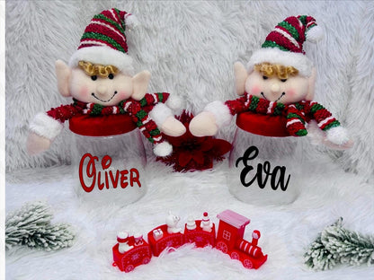 Personalised Kids Christmas Sweet Candy Jar Tub | Elf Elves | Novelty Gift | Gift Box | Xmas Eve Box | Treat Jar | Kids Gift Present |