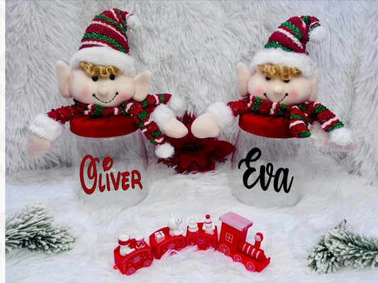 Personalised Kids Christmas Sweet Candy Jar Tub | Elf Elves | Novelty Gift | Gift Box | Xmas Eve Box | Treat Jar | Kids Gift Present |