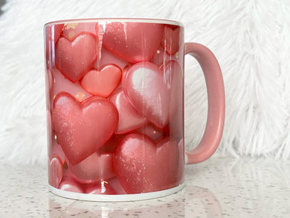 3D Pink Hearts - Relationship Gifts - Personalised Gift - Birthday Present - Valentines Gift - Novelty Mug - Funny Gift
