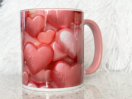 3D Pink Hearts - Relationship Gifts - Personalised Gift - Birthday Present - Valentines Gift - Novelty Mug - Funny Gift