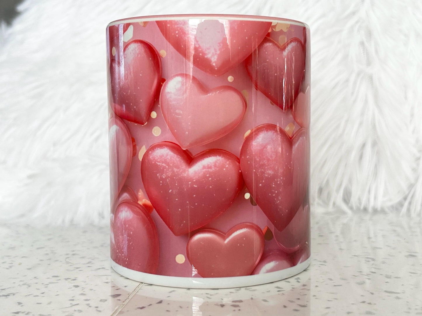 3D Pink Hearts - Relationship Gifts - Personalised Gift - Birthday Present - Valentines Gift - Novelty Mug - Funny Gift