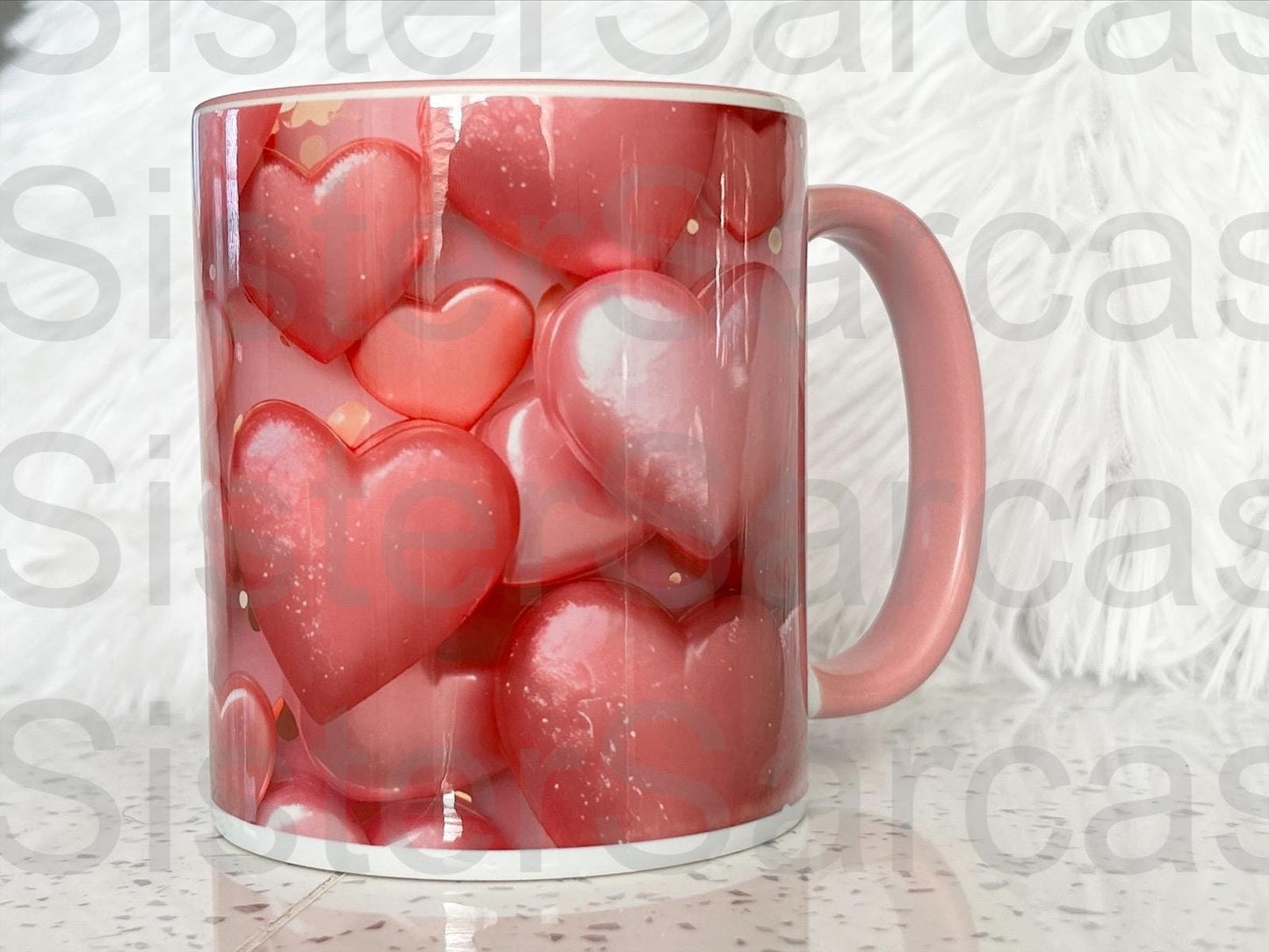 3D Pink Hearts - Relationship Gifts - Personalised Gift - Birthday Present - Valentines Gift - Novelty Mug - Funny Gift