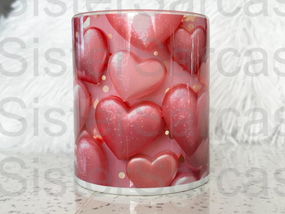3D Pink Hearts - Relationship Gifts - Personalised Gift - Birthday Present - Valentines Gift - Novelty Mug - Funny Gift