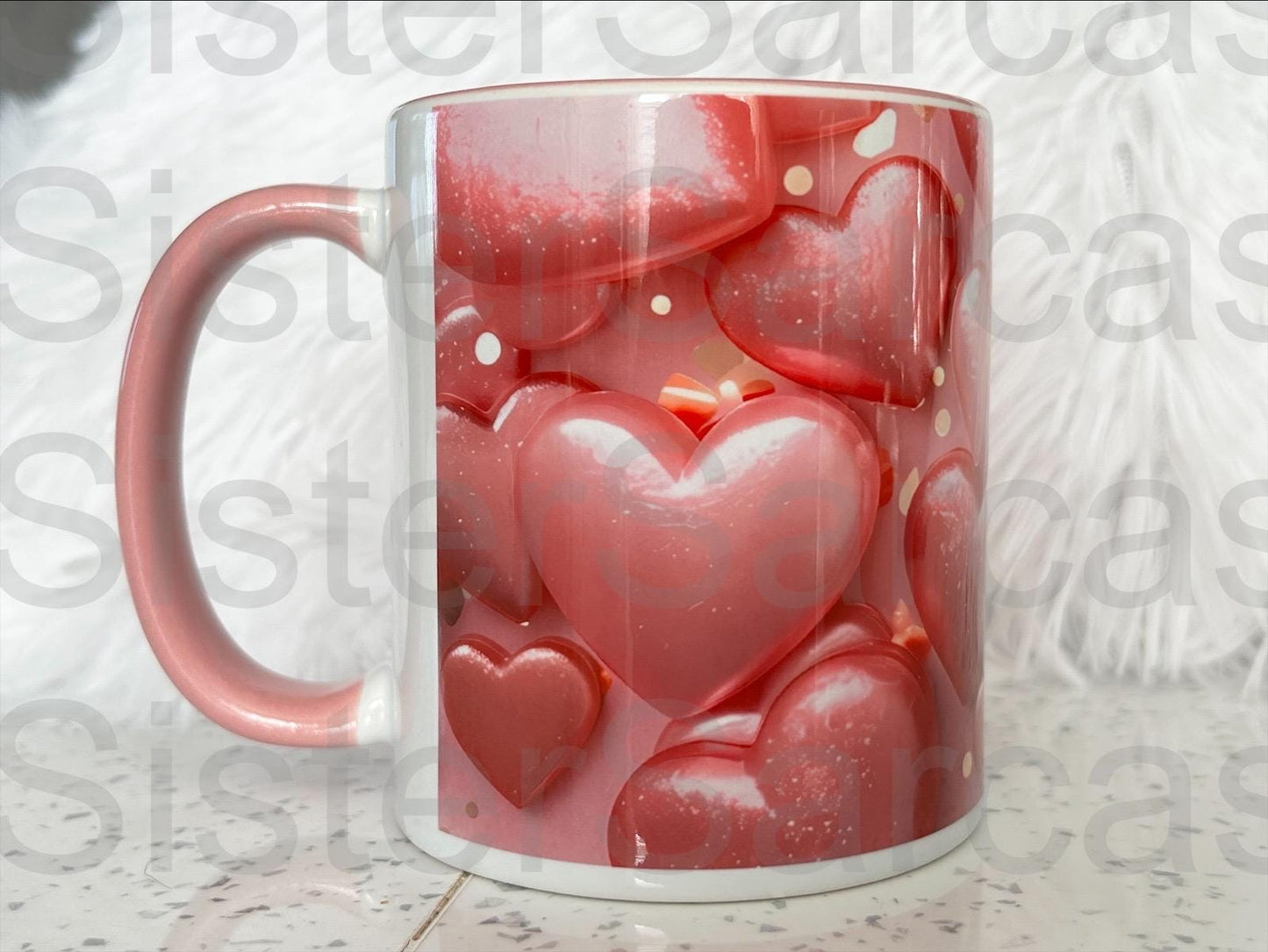 3D Pink Hearts - Relationship Gifts - Personalised Gift - Birthday Present - Valentines Gift - Novelty Mug - Funny Gift