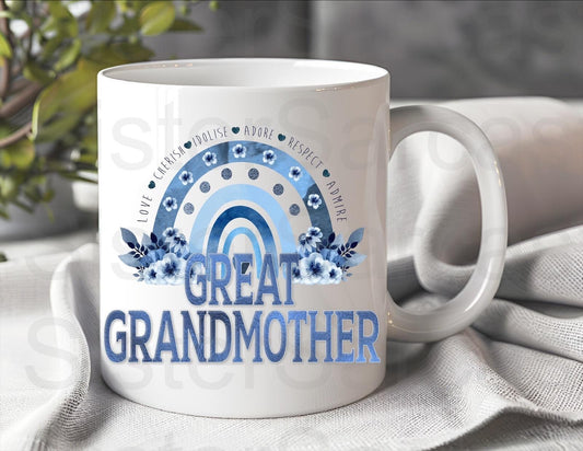Great Grandmother Blue Floral - Birthday Gift - Great Grandmother Gift - Personalised Mug - Gift From Grandkids - Mother’s Day Gift