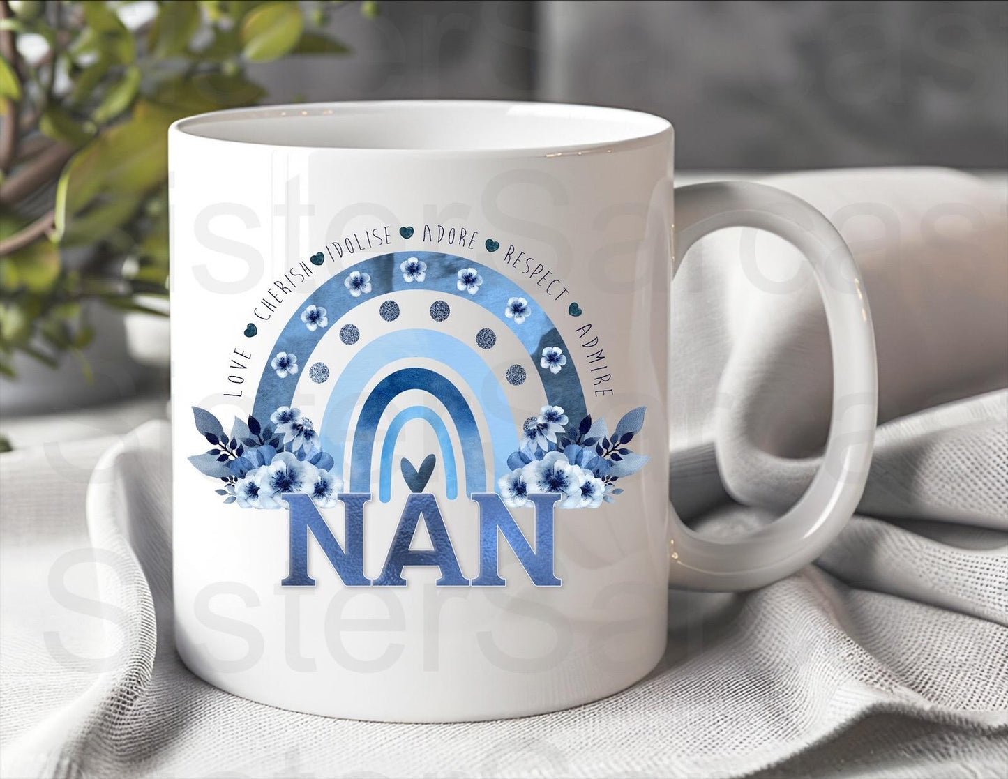 Nan Blue Floral - Birthday Gift - Nan Gift - Personalised Mug - Grandparents Gift - Gift For Nan - Mother’s Day Gift