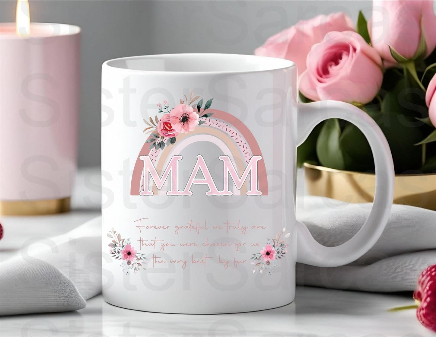 Mam Forever Grateful Pink Floral - Mother’s Day Gift - Mam Gift - Gift For Mam - Mothers Day Gift - Personalised Mug - Birthday Gift