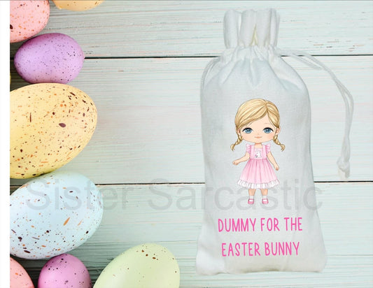 Personalised Toddler Girl Dummy For Easter Bunny - Dummy Fairy - White Pouch Bag For Easter Fairy - Goodbye To Dummies