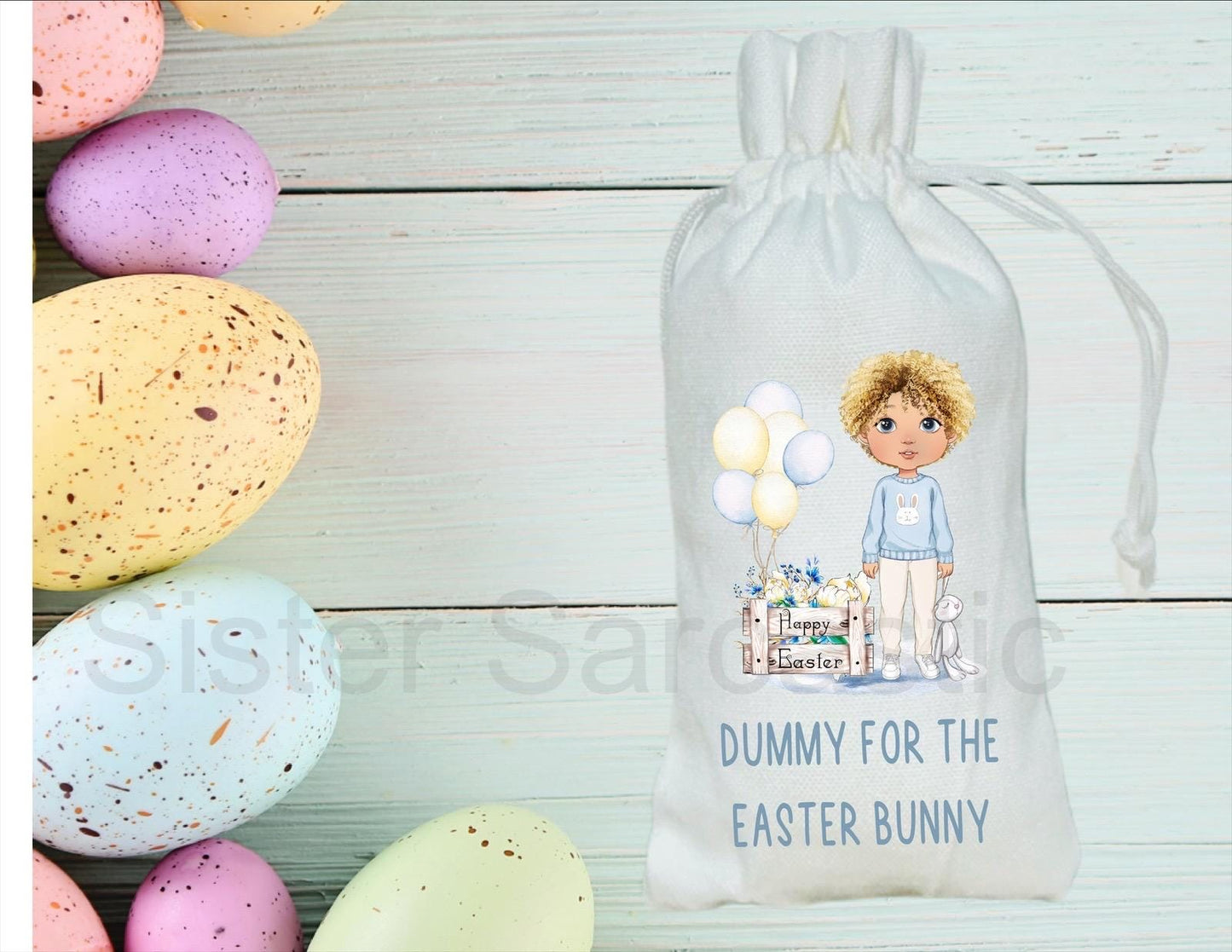 Personalised Toddler Boy Dummy For Easter Bunny - Dummy Fairy - White Pouch Bag For Easter Fairy - Goodbye To Dummies