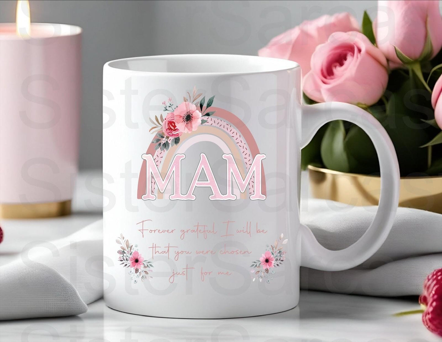 Mam Forever Grateful Pink Floral - Mother’s Day Gift - Mam Gift - Gift For Mam - Mothers Day - Personalised Mug - Birthday Gift