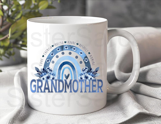 Grandmother Blue Floral - Birthday Gift - Grandmother Gift - Personalised Mug - Gift From Grandkids - Grandmother - Mother’s Day Gift