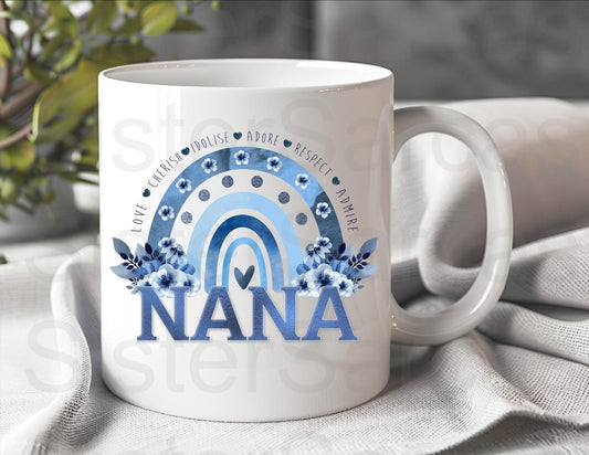 Nana Blue Floral - Birthday Gift - Nana Gift - Personalised Mug - Gift From Grandkids - Gift For Nana - Mother’s Day Gift