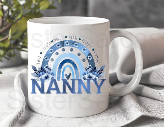 Nanny Blue Floral - Birthday Gift - Nanny Gift - Personalised Mug - Gift From Grandkids - Gift For Nanny - Mothers Day