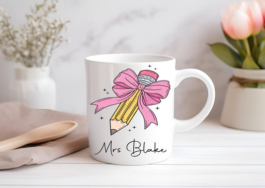Personalised Teacher Name White Mug 11oz White Ceramic Perfect For Birthday, Christmas, Thank You Present Gift School, College, University