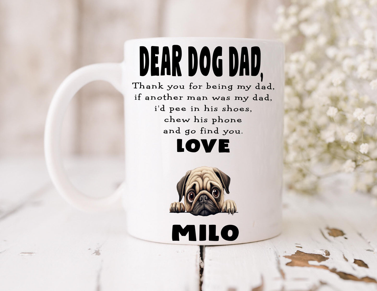 Dog Dad Gift - Father’s Day - Pug - Fathers Day - Funny Gift - Personalised Mug - Birthday Present - Gift From Dog