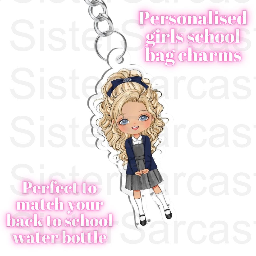 Personalised Girls Kids Bag Tag Charm - Bag Keychain - Bag Keyring - School Bag - Back to School - Name Tag - Party Bag Filler