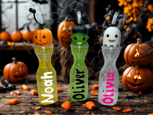 Personalised Kids 500ml Halloween Drinking Bottle Pumpkin Monster Ghost Gift Boo Box Present Stocking Filler