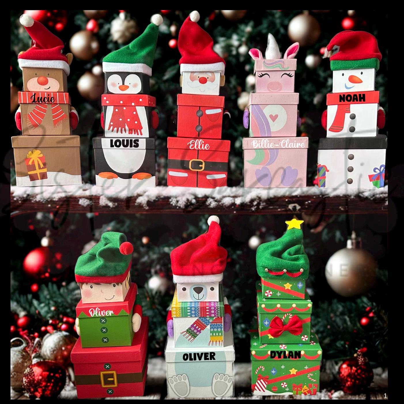 Kids Christmas Eve Box Personalised Customised Stacking Gift Boxes Reindeer, Santa, Elf, Snowman Novelty, Christmas Eve Box, Present Xmas