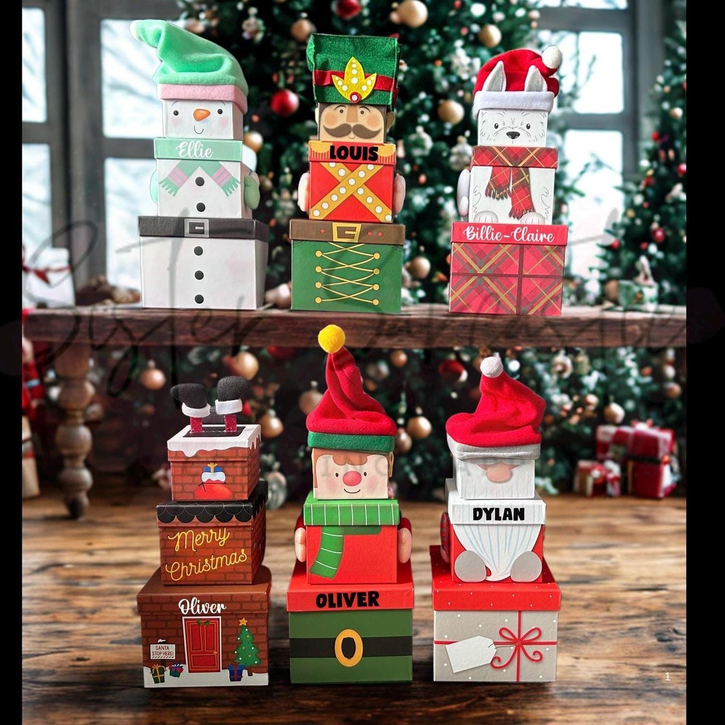 Kids Christmas Eve Box Personalised Customised Stacking Gift Boxes Reindeer, Santa, Elf, Snowman Novelty, Christmas Gift Box, Xmas Present