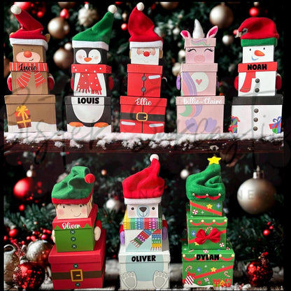 Kids Christmas Eve Box Personalised Customised Stacking Gift Boxes Reindeer, Santa, Elf, Snowman Novelty, Christmas Gift Box, Xmas Present