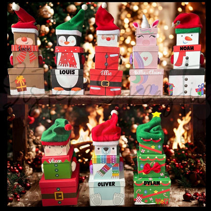 Kids Christmas Eve Box Personalised Customised Stacking Gift Boxes Westie Dog, Santa, Elf, Christmas Gift Box, Present Xmas