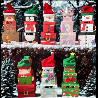 Kids Christmas Eve Box Personalised Customised Stacking Gift Boxes Reindeer, Santa, Elf, Snowman Novelty, Christmas Eve Gift Present Xmas